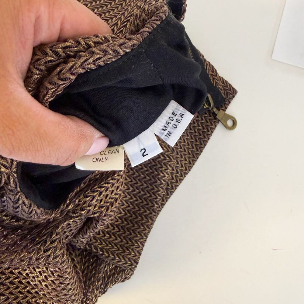 Kevan Hall Brown Copper Mock Neck Midi Sheath Dress Cocktail - 2 - Picture 7 of 9